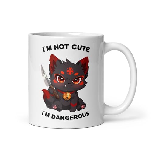 Anime Keramiktasse in Weiß, 330ml, Kuroko Motiv I'm Not Cute I'm Dangerous, Anime Kitsune Chibi Design
