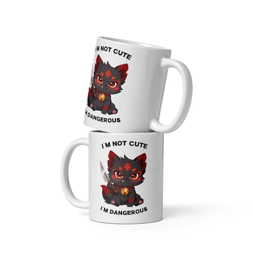 Anime Keramiktasse in Weiß, 330ml, Kuroko Motiv I'm Not Cute I'm Dangerous, Anime Kitsune Chibi Design