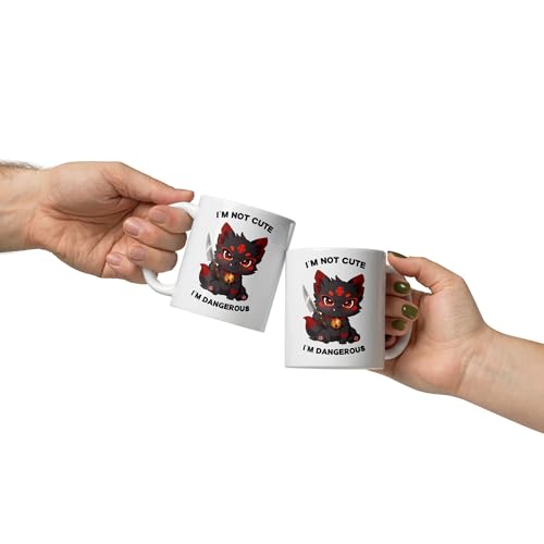 Anime Keramiktasse in Weiß, 330ml, Kuroko Motiv I'm Not Cute I'm Dangerous, Anime Kitsune Chibi Design