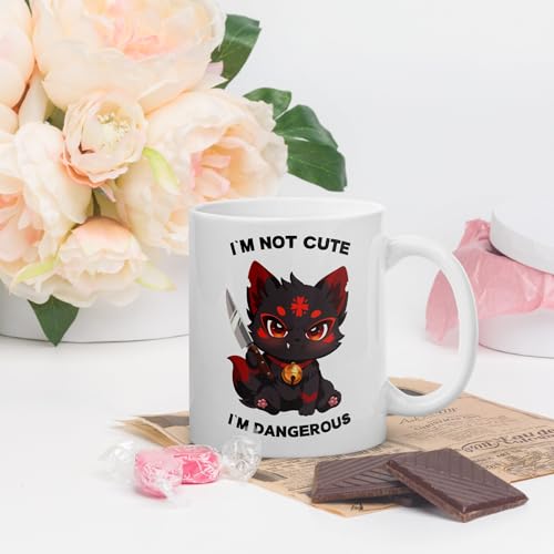 Anime Keramiktasse in Weiß, 330ml, Kuroko Motiv I'm Not Cute I'm Dangerous, Anime Kitsune Chibi Design