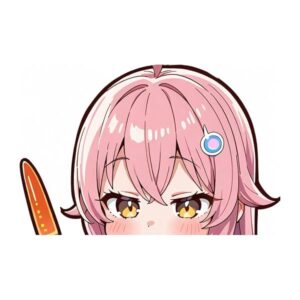 Anime Girl Peeker Sticker - Pink Hair