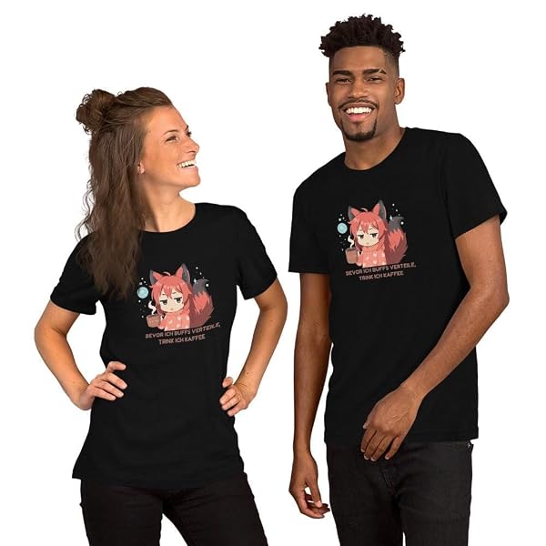 Gaming T-Shirt Kitsune Chibi Design Witziger Kaffee Spruch Nerds & Zocker Kitsukami - Schwarz / S