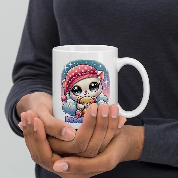 Kuschelige Katzen-Tasse mit Teddybär - Chibi-Motiv 'Kuschelzeit' - Geschenk für Tierliebhaber