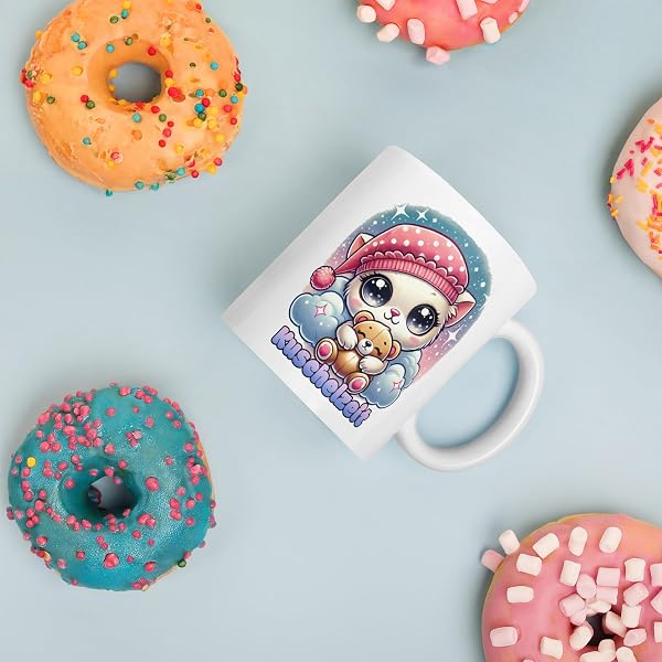 Kuschelige Katzen-Tasse mit Teddybär - Chibi-Motiv 'Kuschelzeit' - Geschenk für Tierliebhaber